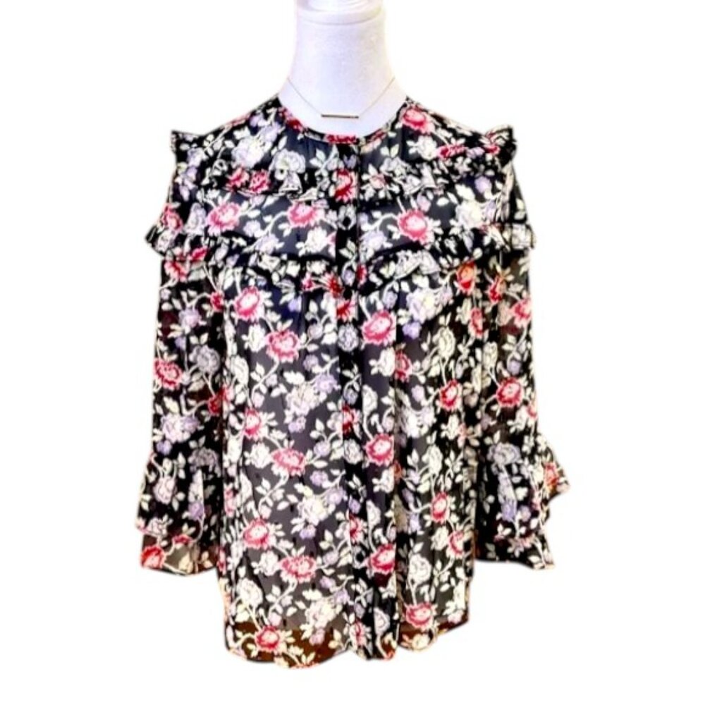 Shoshanna Top Blouse Floral Ruffles Metallic (S) NWT